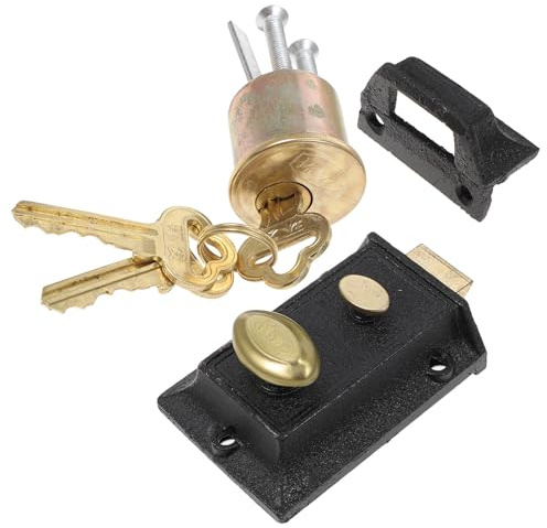 IMIKEYA 1set Serratura Deadbolt in Rame e Ferro per Porta in Legno Spessore Chiusura Sicura con Doppia Protezione e Chiavi Incluse Blocco Antico per Portoncini Esterni Installazione