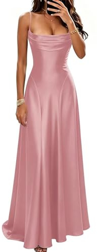 Eightale KQW006 Robe de demoiselle d'honneur en satin pour femme Robe de soirée longue trapèze élégante, vieux rose, 38