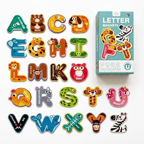 Cwmniily Fridge Magnets for Kids, Cute Animal ABC Alphabet Magnets for Fridge, 26 Uppercase Magnetic Letters Educational Learning Spelling Games for Baby Toddler Preschool
