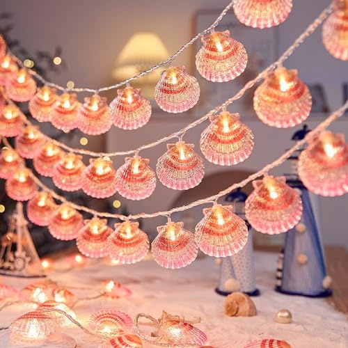 Maritime Deko Lichterketten Innen,3M 20 LED Muscheln Lichterketten Innen Sommer Deko Lichterkette Schlafzimmer Batteriebetrieben Wasserdicht Lichterketten Maritim für Kinderzimmer Hochzeit Party (B)