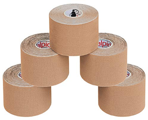 ALPIDEX 5 Rollen Kinesiologie Tape 5m x 5cm Viele Farben Anwendungsbroschüre Elastisch Wasserfest Hautfreundlich Physio Muskel Tape Set, Farbe:hautfarben