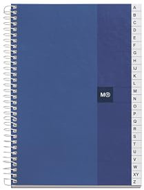 Miquelrius - Registerbuch, 100 Blatt, 70 g/m², 5-mm-Karierung, Adressbuch, Notizbuch mit alphabetischem Register, Kartonumschlag laminiert, Format 152 x 210 mm, A-Z Telefonbuch, Farbe Blau