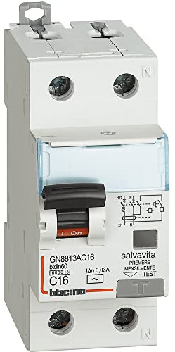 BTicino GN8813AC16 Interruttore Magnetotermico Differenziale BTDIN60 1P+N Tipo AC 16A