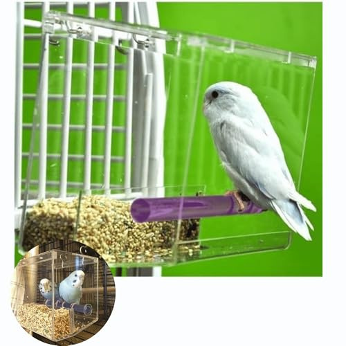 Small Tweeky Clean Bird Seed Feeder, Durable Clear Plastic Design with Non-Slip Perch, Easy Mount for Inside or Outside Cage, Ideal for Small Birds