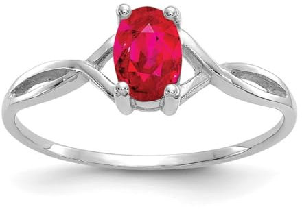 Ring aus 14 Karat Weißgold, polierter Rubin, Größe N 1/20, Schmuck für Damen, Weißgold, Rubin