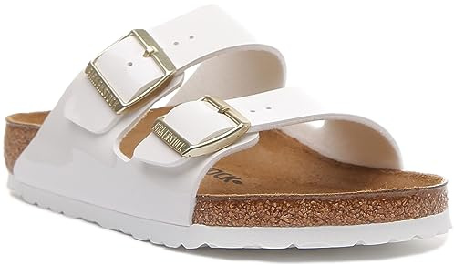 Birkenstock Classic 1005293 Arizona Birko-Flor, Damen Pantoletten, Weiß (Weiss Lack), 39 EU (5.5 UK)
