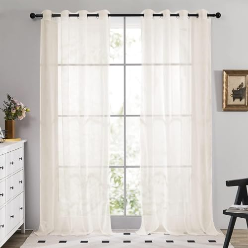 Deconovo 2er Set Ösenvorhang Voile Vorhang Wohnzimmer 138x140 cm Hellbeige