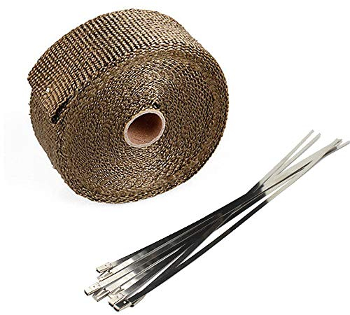Mintice 5CM X 10M Fiberglas Titan Hitzeschutzband Auspuffband Auspuff Hitze Wickel Schild Hülle Auto Motorrad Krümmerband mit 6 Pcs Kabelbinder