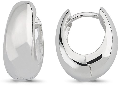 Vinani Damen Ohrringe 925 Silber - Klapp-Creolen Ohrring Set für Frauen oval bauchig glänzend aus 925 Sterling Silber 2CKE