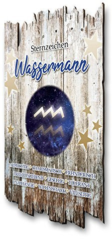 Kreative Feder Wandbild Sternzeichen Wassermann aus Holz im Shabby Chic Landhaus-Stil - Holzschild Größe 30x20cm (Wassermann)