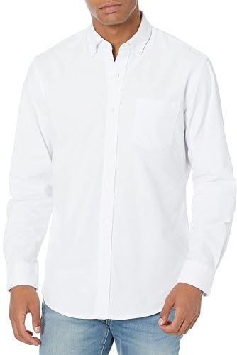 Amazon Essentials Camicia Oxford con Tasca a Maniche Lunghe vestibilità Regolare Uomo, Bianco, S