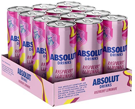 Absolut Raspberry Lemonade Sparkling Cocktail Cans - Pre-Mixed, Ready to Drink Vodka Cocktail - Case of 12 x 250ml