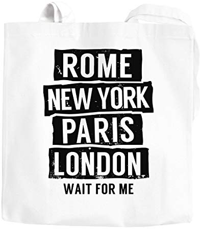 Jutebeutel Rome New York Paris London Wait for me Moonworks® weiß 2 lange Henkel