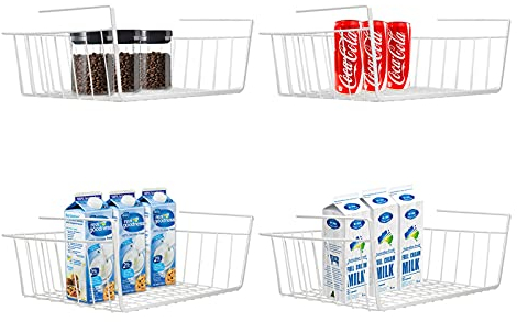 SdeNow Lot de 4 paniers sous étagères, coulissants sous les étagères pour espace de rangement sur cuisine, garde-manger, bureau, bibliothèque, placard