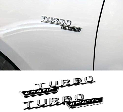 1Pair Turbo 4MATIC Emblem Logo Side Fender-Aufkleber Für Mercedes Benz AMG A180 W176 W169 A200 A250 A209 A45 W221 A160 GLE CLK,Bright silver