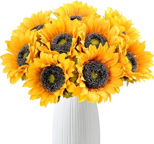 Tifuly 6PCS Retro künstliche Sonnenblumen, 17,3 Zoll Single Stem gefälschte Sonnenblume Realistische Seide Sonnenblume für Hochzeitsfeier Home Office Mittelstücke Dekoration(Golden)