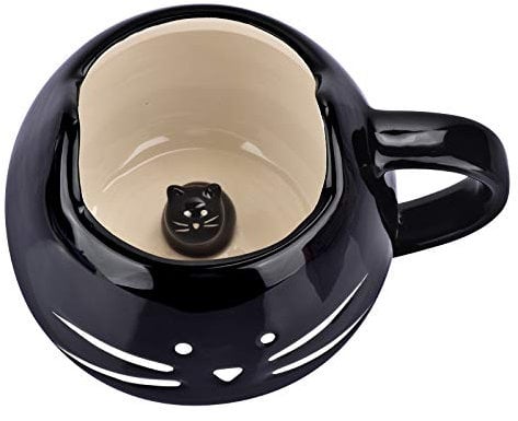 BUYNEED 12 oz Funny Cute Ceramic Cat Coffee Mug Cat Lovers Kitty Tea Mugs Gifts for Women Girls, Black