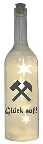 WB wohn trends LED-Flasche mit Motiv, Glück auf! Schlägel und Eisen, grau, 29cm, Flaschen-Licht Glitzer-Flasche Leuchtflasche Lampe mit Text Spruch Ruhrgebiet Ruhrpott
