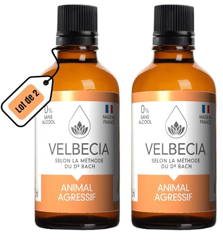 Velbecia® - Fleurs du Dr Bach Animal agressif 50ml +1 OFFERT - SANS ALCOOL - Dangereux, méchant, imprévisible, attaque, grogne