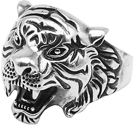 YABEME Männer 925 Sterling Silber Ring, Vintage Open Verstellbare Tiger Head Finger Schmuck, Persönlichkeit Mode Geburtstagsfeier Geschenk