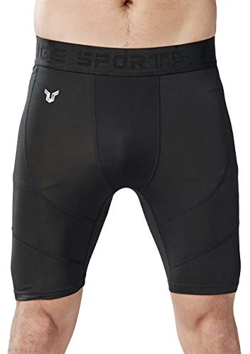HUGE SPORTS Men's Rash Guard Swim Shorts Compression Swimming Jammer Cool Dry Active Swimsuit Workout Shorts Sports Tights (Black, L)