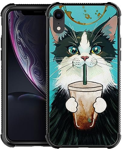 Goodsprout Compatible with iPhone Xs Max Case Cat Drink Coffee Graphic for Girls,Picture Pattern Design Shockproof Anti-Scratch Hard PC Back Case for iPhone Xs MAX