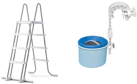 Intex 28076 Sicherheitsleiter, für Pools, Grau, 122 cm & Oberflächenskimmer - Deluxe Oberflächenskimmer zur Wandmontage - Hängeskimmer, 28000E, Grau, ‎20.96 x 24.13 x 33.02 cm