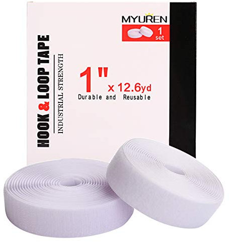MYUREN Nastro Gancio e Anello da Cucire Non Adesivo Hook & Loop Striscia (11.5m x 25mm,Bianco)