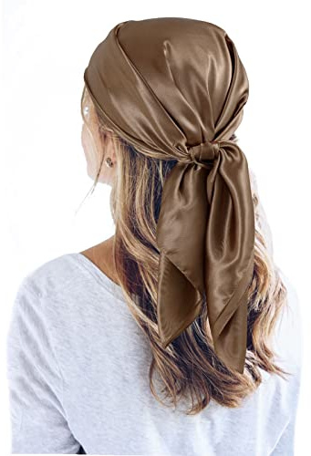 QBSM 35'' Satin Large Square Head Scarf Silk Feeling Neck Scarves Hair Sleeping Wrap Lightweight Headscarf for Women