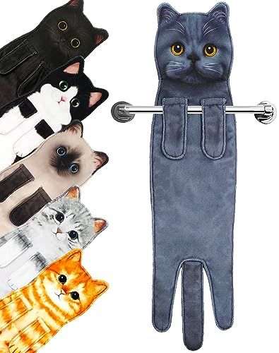 PAT JUUMG Lustig Katzen Handtücher,Küche Badezimmer Deko Handtuch Personalisiert,Ultrasaugstark,Für Geschenk Katzenliebhaber Geburtstags,Einweihungsgeschenk für Frauen(Blaue Katze)