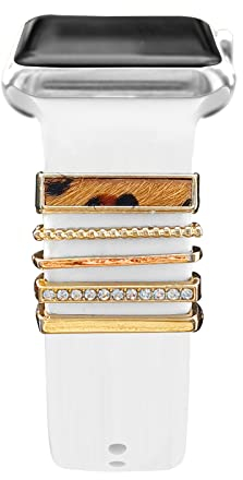 5ST Charms für Apple Watch Armband 41mm 45mm 40mm 44mm 42mm 46mm 38mm Herren/Damen,Diamant+Metall Dekorative Ring Schmuck für iWatch series 10 9 8 7 6 5 4 3 se,Fitbit Versa/sense,Silikon Band Zubehör