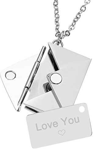 VNOX Kette Umschlag Damen Personalisiert Edelstahl Schmuck Confession Love You Silber Anhänger mit Gravur Zum Valentinstag Halskette mit Namen Kette für Paar Pärchen Mutter Tochter