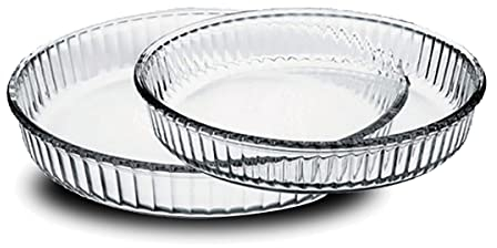 JUANIO Lot de 2 Plats à Tarte Plat à Four Polyvalent en Verre Forme Ronde Transparent - Diamètre 32/26 cm