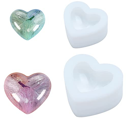 Neikafan 2 Stück 3D Herz Silikon Seifenform Herz Silikonform aus Epoxidharz Liebe Herzform Silikonformen Fertigkeiten Silikon Herz Liebesformen aus Harz für DIY Seifen, Kerzen Usw