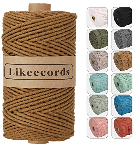 Likeecords Makramee Garn 4mm x 100m,Natürliches Baumwollschnur, Makramee-Seil, Bunte Bastelkordel aus Baumwolle für Taschen, Wandbehänge, Pflanzenaufhänger (Karamell)