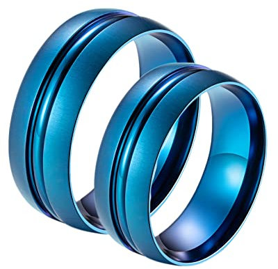 Banemi Partner Ringe für 2, Partnerringe Edelstahl Blau Gebürstet 8mm zum Hochzeitstag des Paares