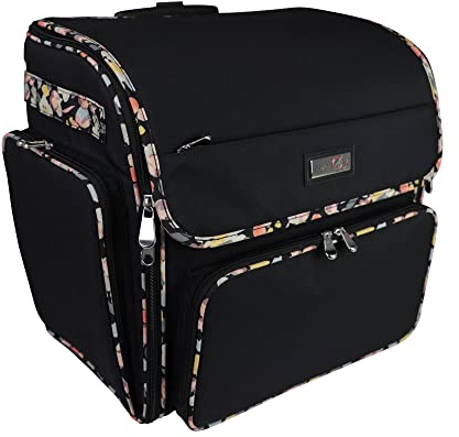 Everything Mary Deluxe Collapsible Rolling Craft Bag, Black & Floral - Scrapbook Tote Bag with Wheels for Scrapbooking & Art - Travel Organizer Storage