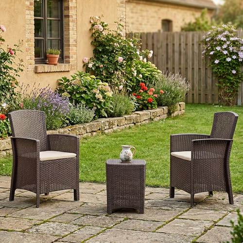 Dmora - Lounge-Set für den Außenbereich Jupiter, Gartenset mit Kissen, Lounge-Set für den Innenbereich in Rattan-Optik, 100% Made in Italy, Braun