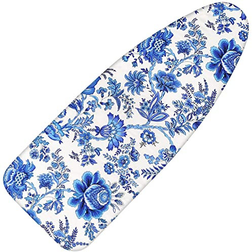 Ironing Board Cover and Pad 18x49 Inch Standard Ironing Board Cover with Elastic Edge and Hook and Loop Fasteners Scorch and Stain Resistant Cotton Ironing Covers with Thick Padding (Celadon-Blue)
