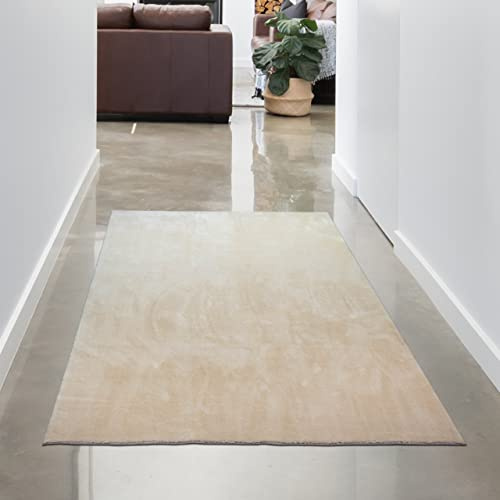 CARPETIA Weicher Teppich Uni Waschbar rutschfest Beige 60x110 cm | Flauschig, waschbar, rutschfest, pflegeleicht und langlebig, für Wohnzimmer, Schlafzimmer, Flur & Badezimmer