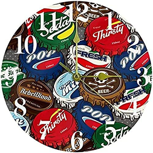 Juice Bottle Caps Wall Clock, 10 Inch Silent Non Ticking Quartz Battery Operated Round Wall Clocks For Home/Kitchen/Office/School Clock