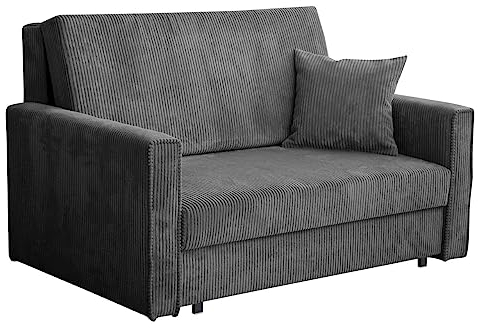Mirjan24 Sofa Viva Bis Premium II mit Schlaffunktion, 2 Sitzer Polstersofa mit Bettkasten inkl. Kissen, Schlafsofa Sofagarnitur, Bettsofa, Wohnlandschaft, Stoff: Cord (Poso 22)