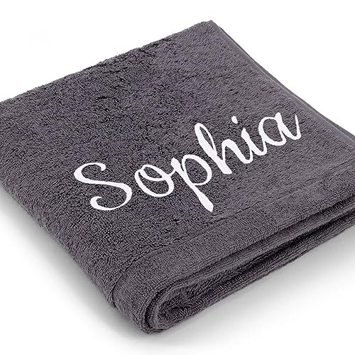 Cawö Premium Handtuch mit Namen oder Wunschtext Bestickt 30 x 50 cm Anthrazit