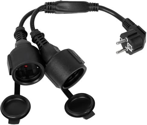 Doppelstecker für Steckdose, Schutzkontakt Verlängerungskabel mit 2 Fach AC Steckdosen, Verlängerungskabel Doppelstecker, 16 A/250 V Konverterbuchse für Zuhause, Büro, Außenbereich
