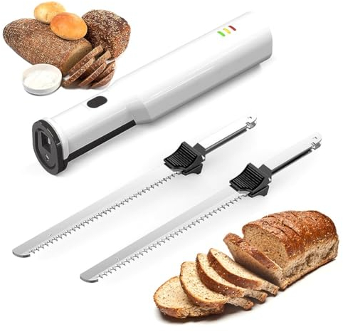 POWHA Couteau à Viande électrique, Coupe-Aliments électrique Portable et léger, Couteau trancheur de Viande sans Fil, Couteau à Pain Amovible avec 2 Dents, Verrouillage de sécurité, Viande à découper