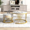 Merax 2-in-1 Round Coffee Table,Nesting Coffe Table with Marble Grain Veneer, Rattan Drawers, and Gold Iron Legs – Stylish Fusion of MDF and Solid Wood Craftsmanship White