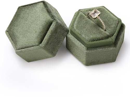 Etercycle Samt-Ringschatulle – Vintage-Geschenkbox mit abnehmbarem Deckel für Hochzeitszeremonie, Antrag, Verlobung (grün, 1 Schlitz)