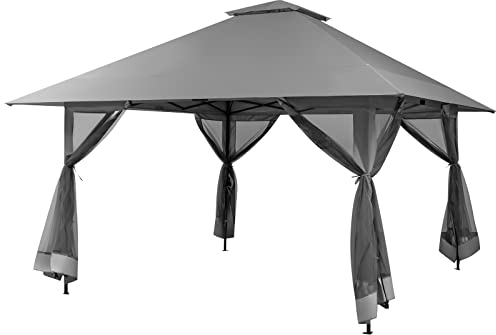 HOMASIS Pavillon 4 x 4 m, Faltbarer Gartenpavillon mit Doppeldach & Netzseitenwänden, höhenverstellbarer Pop Up Pavillon UV-Schutz 50+, Faltpavillon für Garten, Terrasse, Strand (Grau)