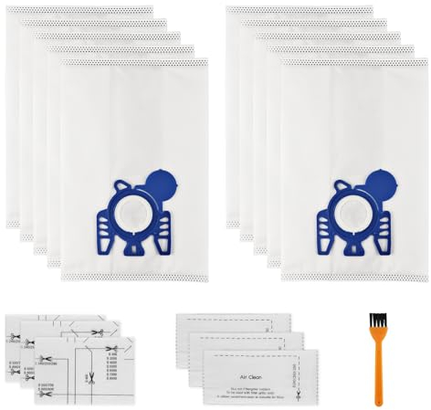 10 Pack Vacuum Cleaner Bags Compatible With Miele Classic C1, Complete C1 C2 C3, S227 S240, S270, S400, S400i, S600, S800, S2, S5, S8, with 3 set Air Filter and 1 Orange Brush