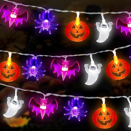 Qunkun Halloween Deko Lichterkette, Halloween LED Deko Innen Outdoor, Geister, Halloween Kürbis Fledermaus Anhänger für Outdoor Indoor Party Garten